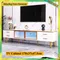 Comanlai Meuble TV moderne 170 cm avec 4 tiroirs et 2 portes en verre trempé marron, design effet marbre, meuble TV