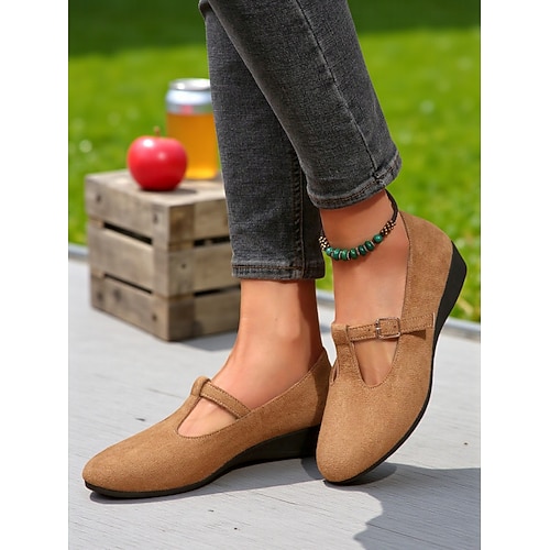Damen-Mary-Jane-Flats mit T-Riemen – bequeme Schuhe mit Schnalle für lässige Tage, Büro-Outfits und Herbstspaziergänge Image