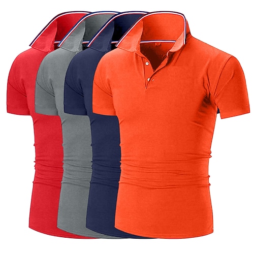Herren Golfshirt Piqué-Poloshirt Geschäft Lässig Gerippter Polokragen Kurzarm Mode Basic Einfarbig Knöpfe Mehrfachpackung Sommer Frühling Herbst Ganzjahres Schmale Passform 1# 2# 3# 4# 5# 6# Image