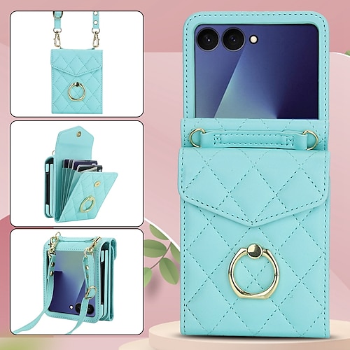 Handy Hülle Handyhüllen Für Samsung Galaxy Z Flip 7 Z Flip 6 Z Flip 5 Z Flip 4 Rückseite Mit Handgelenkschlaufe Kartenfach Ringverschluss Retro TPU PU-Leder Image