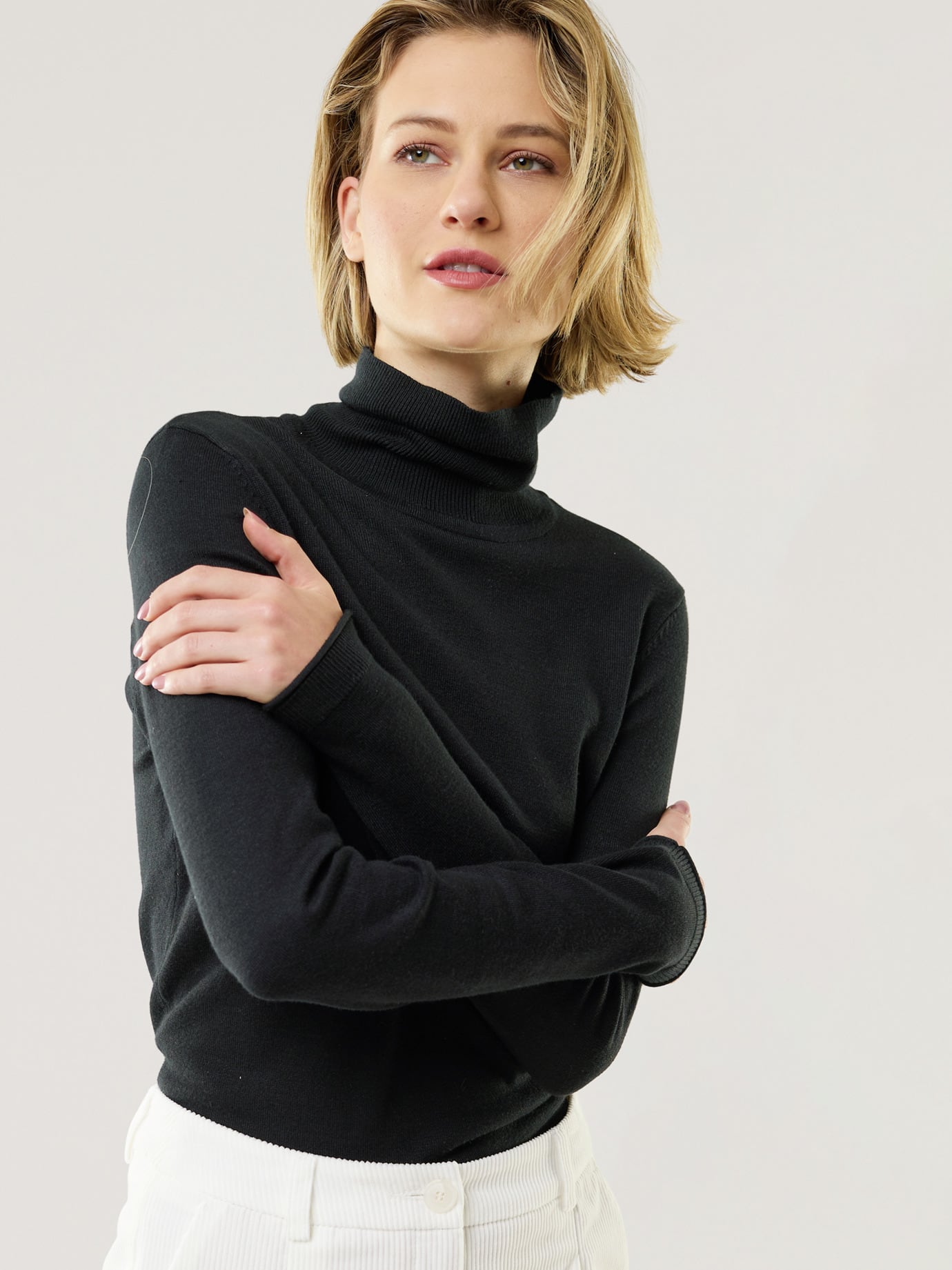 Walbusch Damen Viskose Rollkragen-Pullover Hautschmeichler Schwarz
