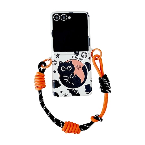 Handy Hülle Handyhüllen Für Samsung Galaxy Z Flip 7 Z Flip 6 Z Flip 5 Z Flip 4 Rückseite mit Trageriemen Stoßfest Katze TPU PC Image