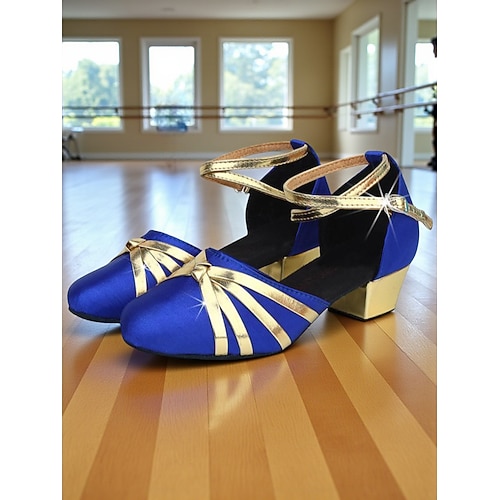 Rot-goldene Latein-Tanzschuhe für Damen und Mädchen – Professionelle Ballsaalschuhe mit niedrigem Absatz für Kinder Jugendliche üben und spielen Image