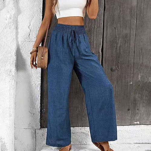 Damen Hose mit weitem Bein Lässige Hose mit geradem Bein Hohe Taille sportlich Pilates Laufen Unterteile Einfarbig Blau Herbst Sport Sportkleidung Image