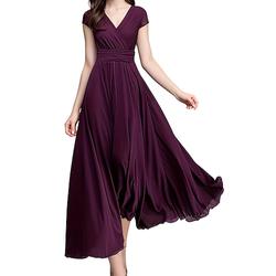 Damen Maxikleid Boho Hochzeitsgastkleid Elegant Stilvoll Normale Passform Einfach Kurzarm V Ausschnitt Schwarz Weiß Gelb Hellgrün Sommer Frühling