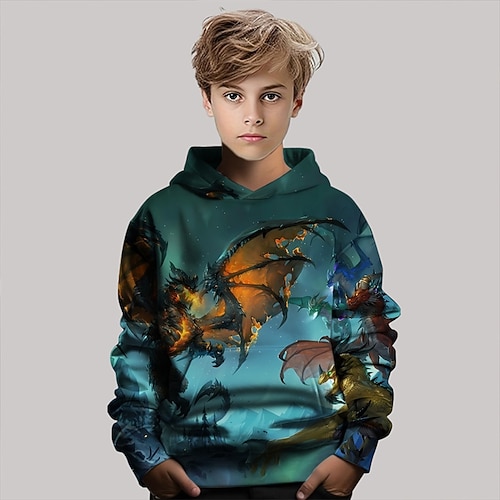 Jungen 3D Dinosaurier Kapuzensweatshirt Langarm Frühling Herbst Mode Streetwear Kinder 4-12 Jahre Mit Kapuze Outdoor Lässig Täglich Normale Passform Image