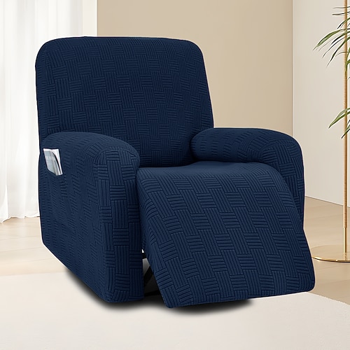 Bezug für 1-Sitzer-Relaxsessel mit 5x5-Gitterdesign – Stretch-Schonbezug mit niedriger Rückenlehne und Flügeldetail für Lounge oder Wohnzimmer Image