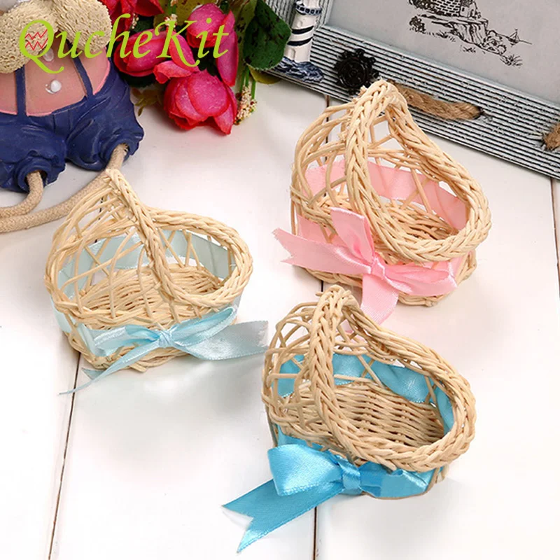 10/20Pcs Baby Dusche Dekoration Geschenke Für Gäste Mini Woven Blumen Korb Schokolade Candy Box Geburtstag Kinder Neugeborenen party Gefälligkeiten Image