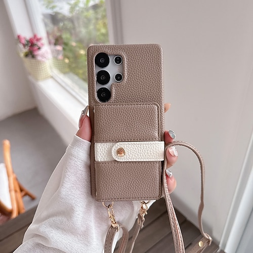 Handy Hülle Handyhüllen Für Samsung Galaxy S26 Ultra Plus S25 S25 Edge S24 S23 Ultra Plus S24 FE S22 Plus Ultra A16 A55 5G A35 5G Rückseite mit Trageriemen Kartenfach Stoßfest Retro TPU PU-Leder Image