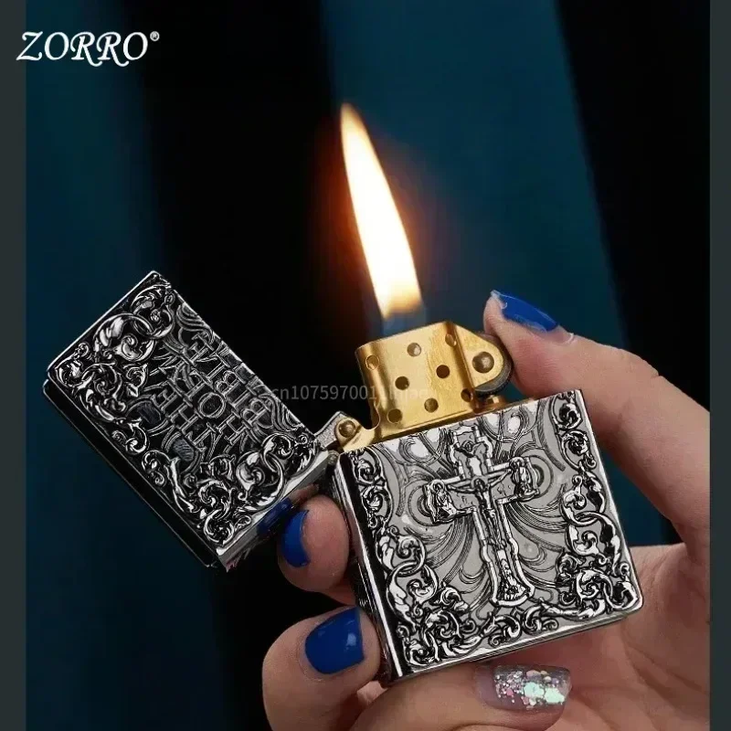 ZORRO Armor geprägtes Kerosinfeuerzeug aus reinem Kupfer, klassische Schleifscheibe, Zündung, winddicht, hochwertige Feuerzeuge, Rauchwerkzeug Image