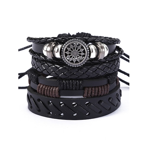 Mehrlagiges Lederarmband-Set im Wikinger-Stil für Herren – geflochtene Vintage-Manschette mit goldenen Anhängern, perfekt für die Freizeit, als Geschenk und als Streetstyle-Accessoire Image