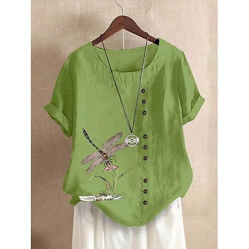 Damen Bluse Grafik Tiermotiv Vintage Tropisch Stilvoll Kurzarm Normale Oberteile Ferien Knöpfe Druck Weiß Gelb Marineblau Grün Sommer Frühling