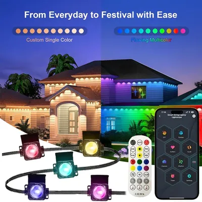 45M RGB Eaves LED Lights Permanent Outdoor Lights String APP Bluetooth Light Strip Scene Modes Full House Party Wedding Light