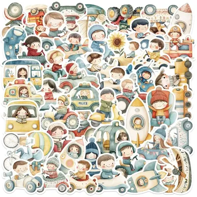 50 Stück Cartoon-Transport-Graffiti-Aufkleber, wasserfest, Dekor für Gitarren, Notebooks und Koffer, kreativer DIY-Aufkleber (Anime Worlds Store) Image