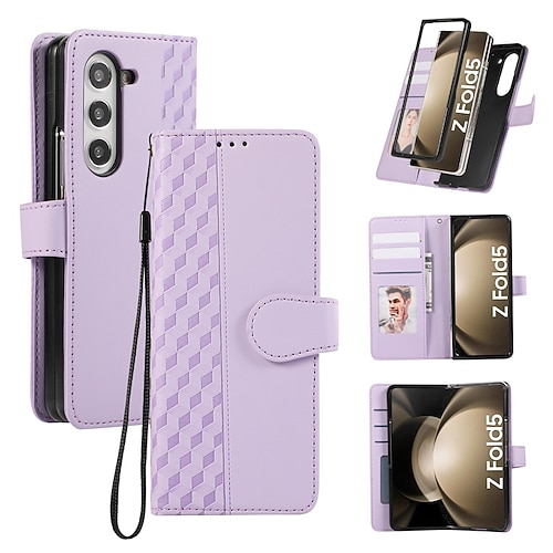 Handy Hülle Handyhüllen Für Samsung Galaxy Z Fold 7 Z Fold 6 Z Fold 5 Z Fold 4 Rückseite mit Trageriemen Kartenfach Stoßfest Retro TPU PU-Leder Image