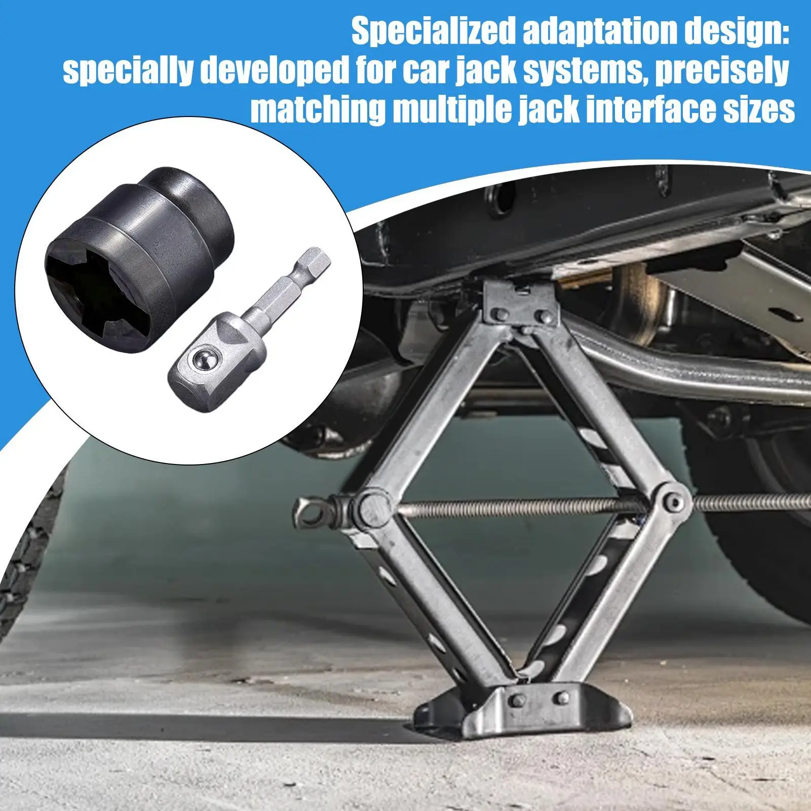 Scissor Jack Drill Adapter Socket Converter für Scissor Car Jack Heavy-Duty Tool Change Converter Rostbeständiges Zubehör Image