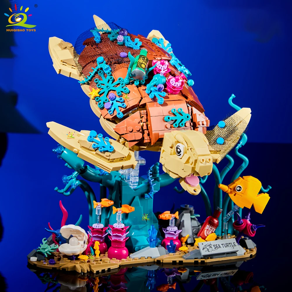 HUIQIBAO 1271PCS MOC Meeresschildkröte Fisch Modell Baustein Tier Serie Ziegel Bau Spielzeug Für Kinder Schreibtisch Hause Dekoration Image