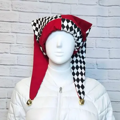 Schachbrett Gitter Narr Kostüm Hut Frauen Halloween Party Harle Kostüm Fancy Cap mit Goldglocken Image