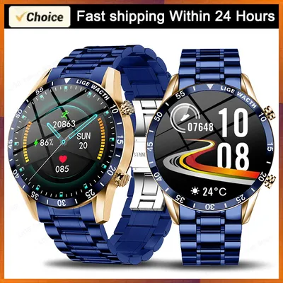 LIGE Reife männer Smart Uhr Luxus Männer Sport Fitness Drahtlose Anruf Blut Sauerstoff Gesundheit Monitor Edelstahl Armbanduhr