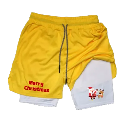 Christmas New High Quality Sıkı Running Shorts Printed Gym Sport Shorts 2 in 1 Double Katlı Dipleri Workout Training Clothes