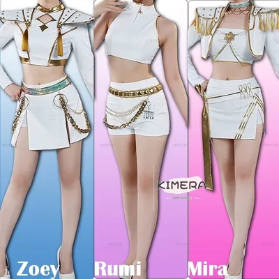 HUNTRIX K-Pop Dämon Jäger Mira Rumi Zoey Weiß Outfit Gruppe Bühne Uniformen Cosplay Kostüm Perücke Halloween disfraz adulto mujer Image