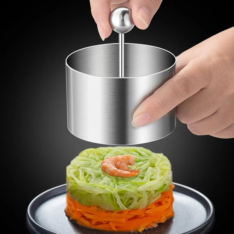 1PC Edelstahl Sushi machen form Kuchen Mousse Ring Werkzeug kreisförmige kalte gericht form mit schubstange Küche liefert Image