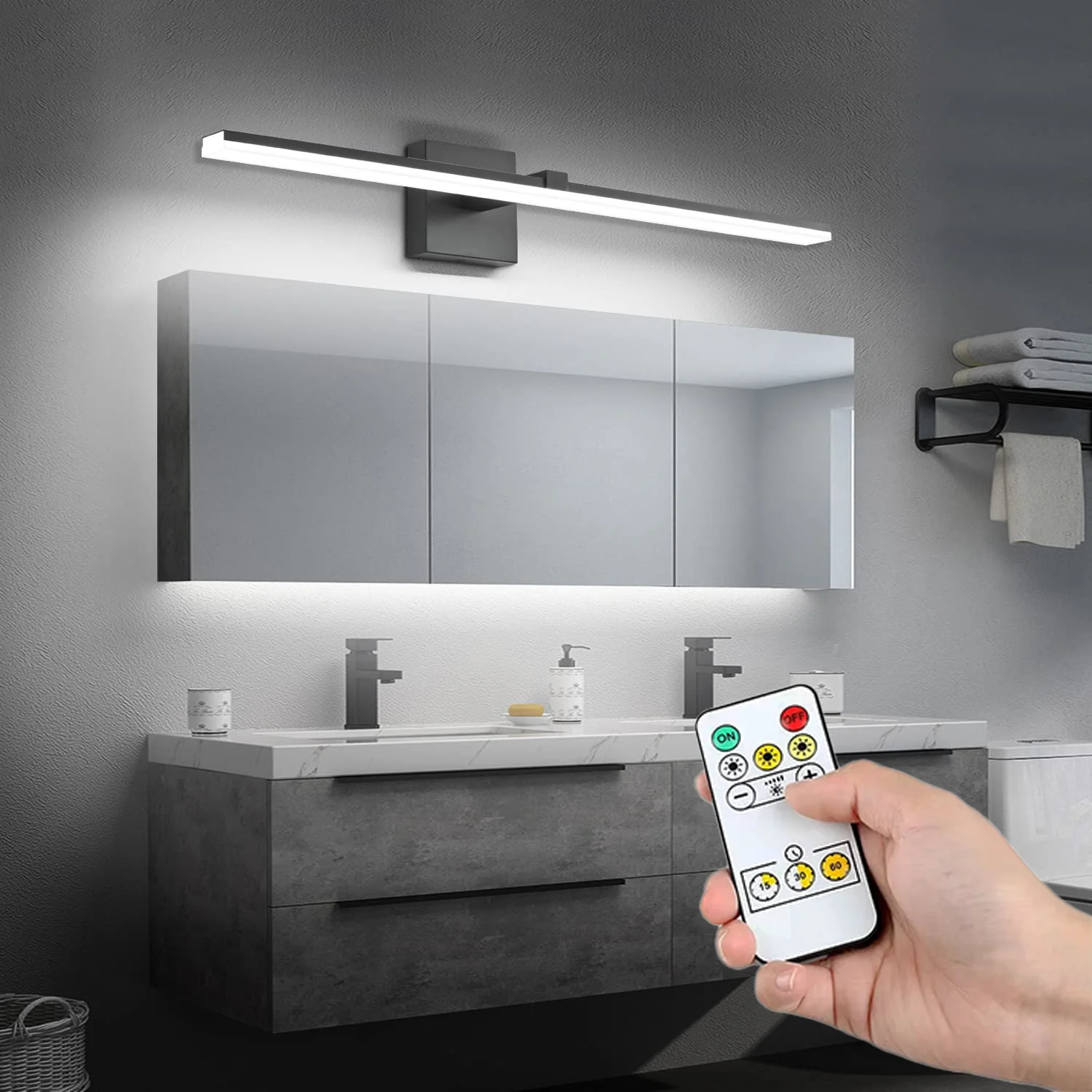 Moderne LED Wand Licht Wiederaufladbare Wand Lampe Drei Farben Licht Mit Fernbedienung Led Badezimmer Spiegel Linie Lampe Make-Up Licht