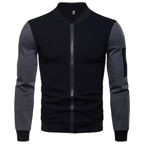 Herren Sweatshirt Pullover Kapuzensweatshirt Pullover Kapuzenpullover mit Knöpfen Schwarz Grau Rundhalsausschnitt Stehkragen Einfach Patchwork Farbblock Sport Outdoor Lässig Täglich Polyester