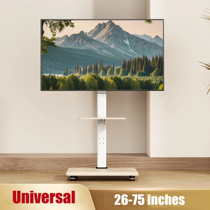 Mobiler TV-Wagen, bodenrollender TV-Ständer mit Rollen für 26-75-Zoll-Fernseher bis zu 99 Pfund, TV-Ständer mit Dreh- und Höhenverstellung