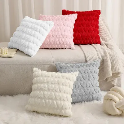 1 Stück weicher Plüsch-Quadrat-Kissenbezug für Wohnzimmer, Couch, Bett, trendiger süßer Liebesherz-Kissenbezug Image