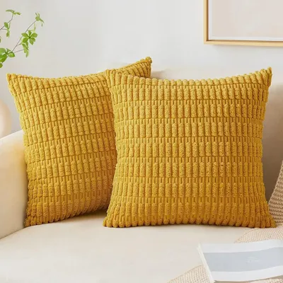 Textil-Kissenbezüge aus weichem Cord, dekorative gelbe Boho-gestreifte Kissenbezüge, Kissenbezug, Bauernhaus-Heimdekoration für Couch Image