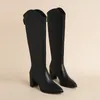 Herbst/Winter Neue Spitz Kniehohe Stiefel Frauen Schuhe V-ausschnitt Weiche Leder Hinten Zip Dicken Absätzen Oberschenkel hohe Stiefel Botas Mujer