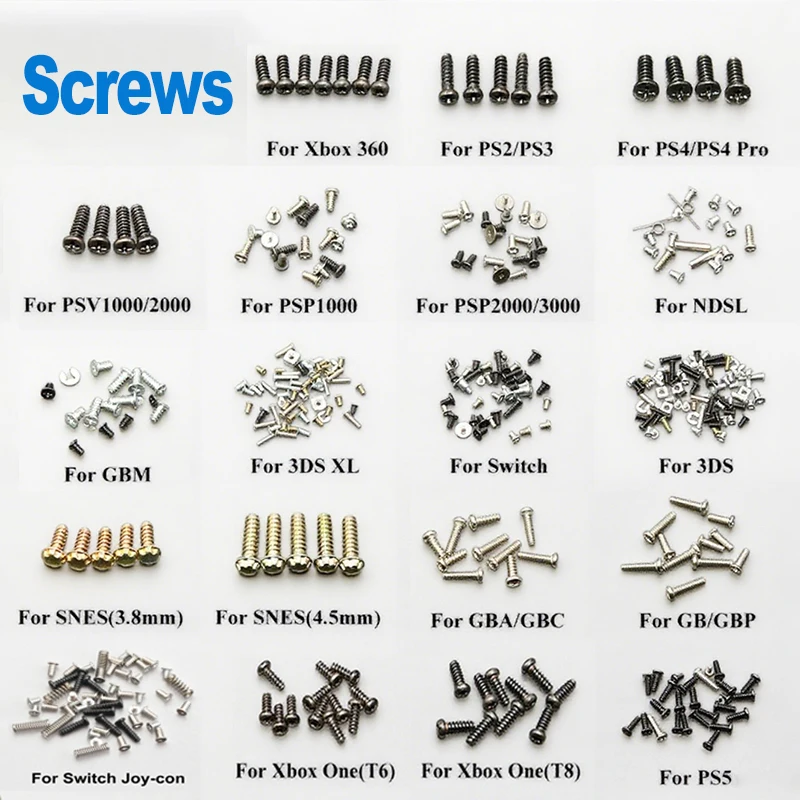 Schraubensatz geeignet für PS2 PS3 PS4 Pro PS5 Xbox 360 PSP 1000/2000/3000 3DS XL SNES NDSL GB GBA GBP Warten Sie den Schraubenersatz