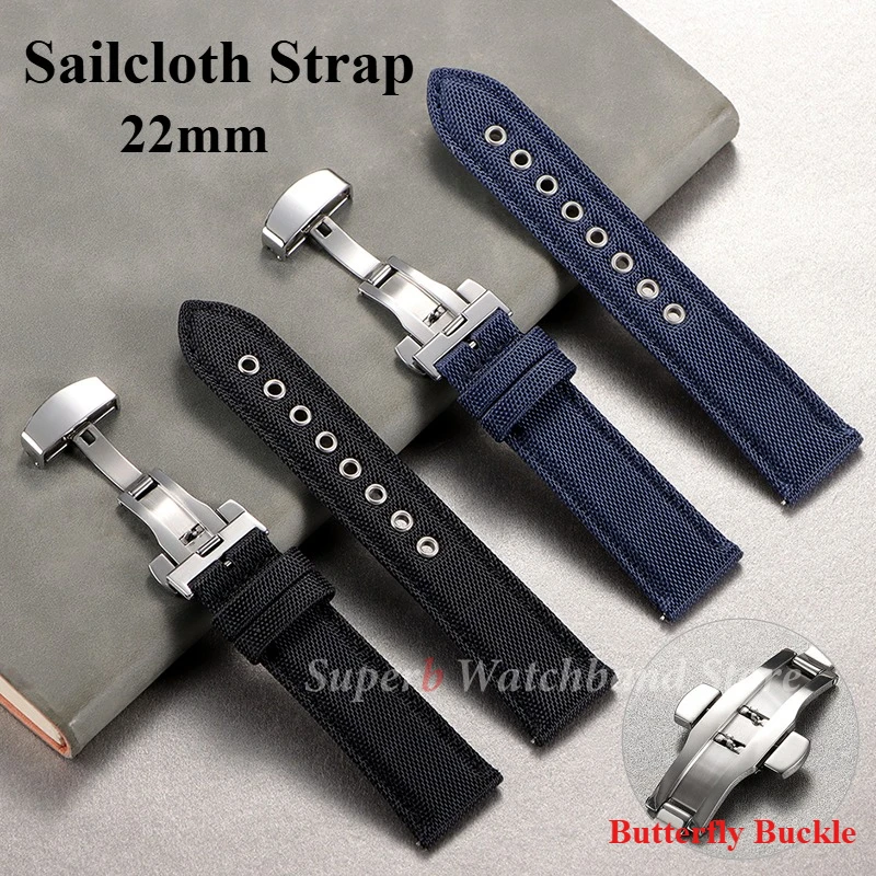 22 mm wasserdichtes Segeltuch-Uhrenarmband für Seiko, zweiseitiges Nylon-Rindsleder-Armband, Schnellverschluss-Band, Sportgürtel für Herren Image