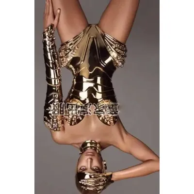 Weihnachtsbar Super Girl Gogo Kostüm Damen Futuristische goldene Rüstung Damen Gold Rave Outfit Image
