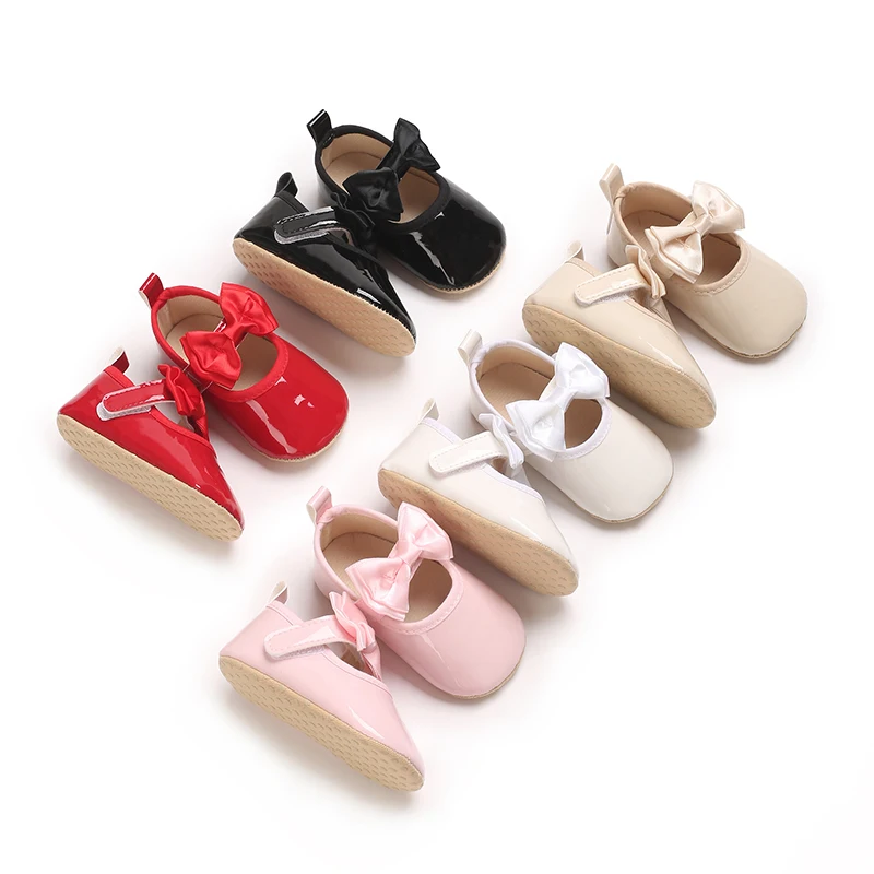 Trendige süße einfarbige Mary-Jane-Schuhe mit Schleifendekor für Babys, leichte, rutschfeste Wanderschuhe für Frühling und Herbst