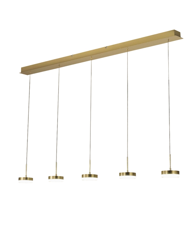 Fabas Luce Dunk 5-flammige Pendelleuchte - 40W dimmbare LED - Satiniertes Messing Lineares Design Image
