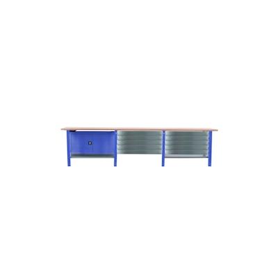 PROREGAL Werkbank BUFFALO WOOD mit 10x Schublade + Schrank| HxBxT 86,5x300x75cm | Traglast 1000kg | Blau | Werktisch Arbeitstisch Image
