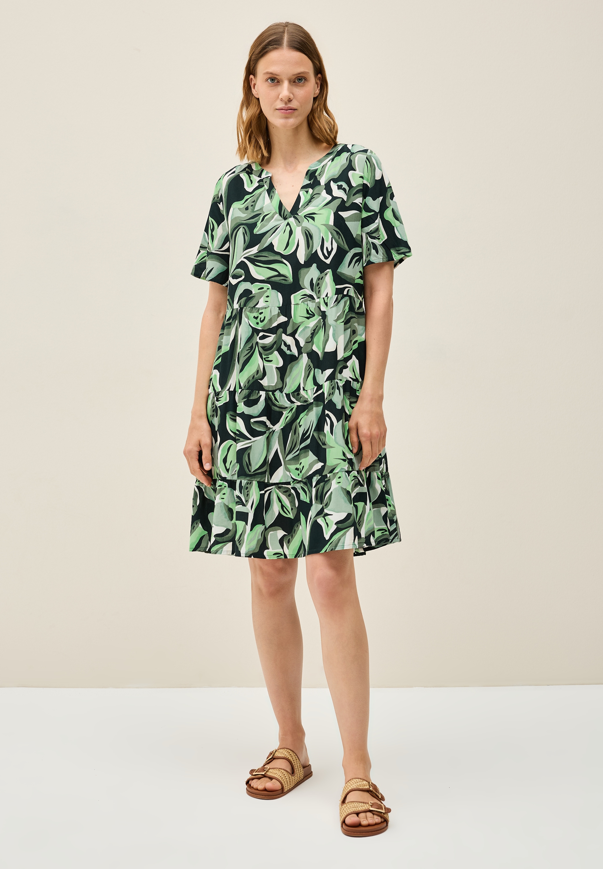 Sommerkleid CECIL, Damen, Gr. M40, US-Größen, grün (ink grün), Stoff, 100% Viskose, bedruckt, normal knielang, V-Ausschnitt, ausgestellter Saum, Kleider Sommerkleid, mit allover Blumenprint