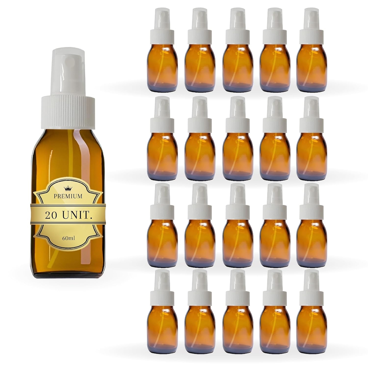 Espírito rebelde 20x Sprühflaschen aus Bernsteinfarbenem Glas 60 ml mit Sprühkopf – Spray für Ätherische Öle und Kosmetik Image