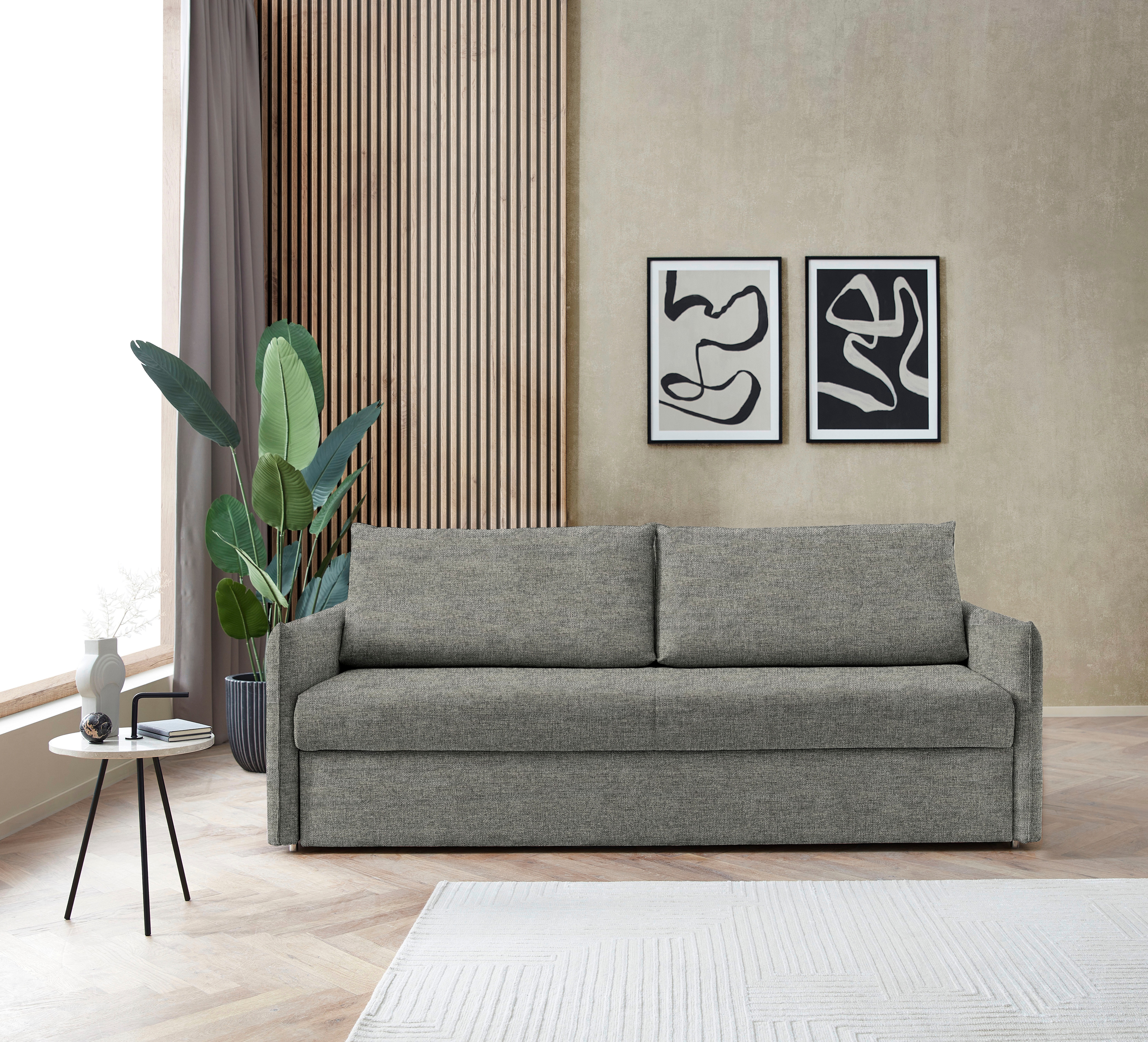 Schlafsofa BALI "Pisa", grau, B:222cm H:93cm T:98cm, 100% PES, Sofas, Schlafsofa, mit 3 Matratzenarten, Lattenrost, stabiles Untergestell