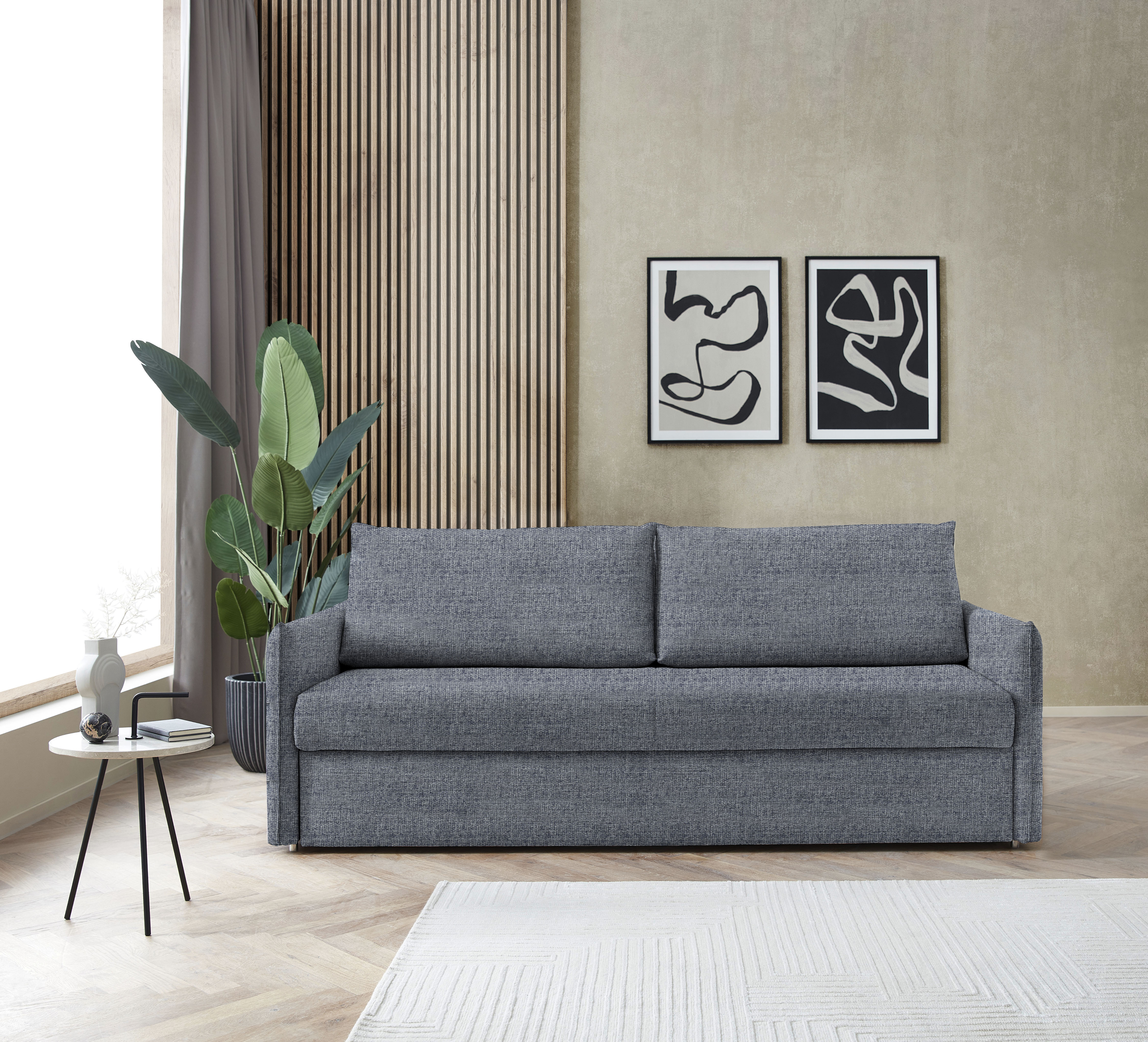 Schlafsofa BALI "Pisa", blau, B:222cm H:93cm T:98cm, 100% PES, Sofas, Schlafsofa, mit 3 Matratzenarten, Lattenrost, stabiles Untergestell