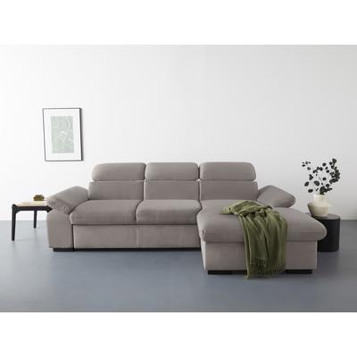 Ecksofa COTTA "Lola L-Form mit Kopfteilfunktion & Hocker", grau (dunkelgrau), B:250cm H:73cm T:165cm, 100% Polyester, Sofas, wahlweise mit Bettfunktion, Bettkasten & Armteilverstellung Image
