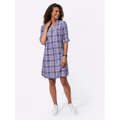 Karokleid INSPIRATIONEN "Karo-Kleid", Damen, Gr. 36, Normalgrößen, lila (lavendel, marine, kariert), 60% Viskose, 40% Lyocell, gemustert, mehrfarbig, kariert, kurz, V-Ausschnitt, 3/4-Ärmel, Kleider Image
