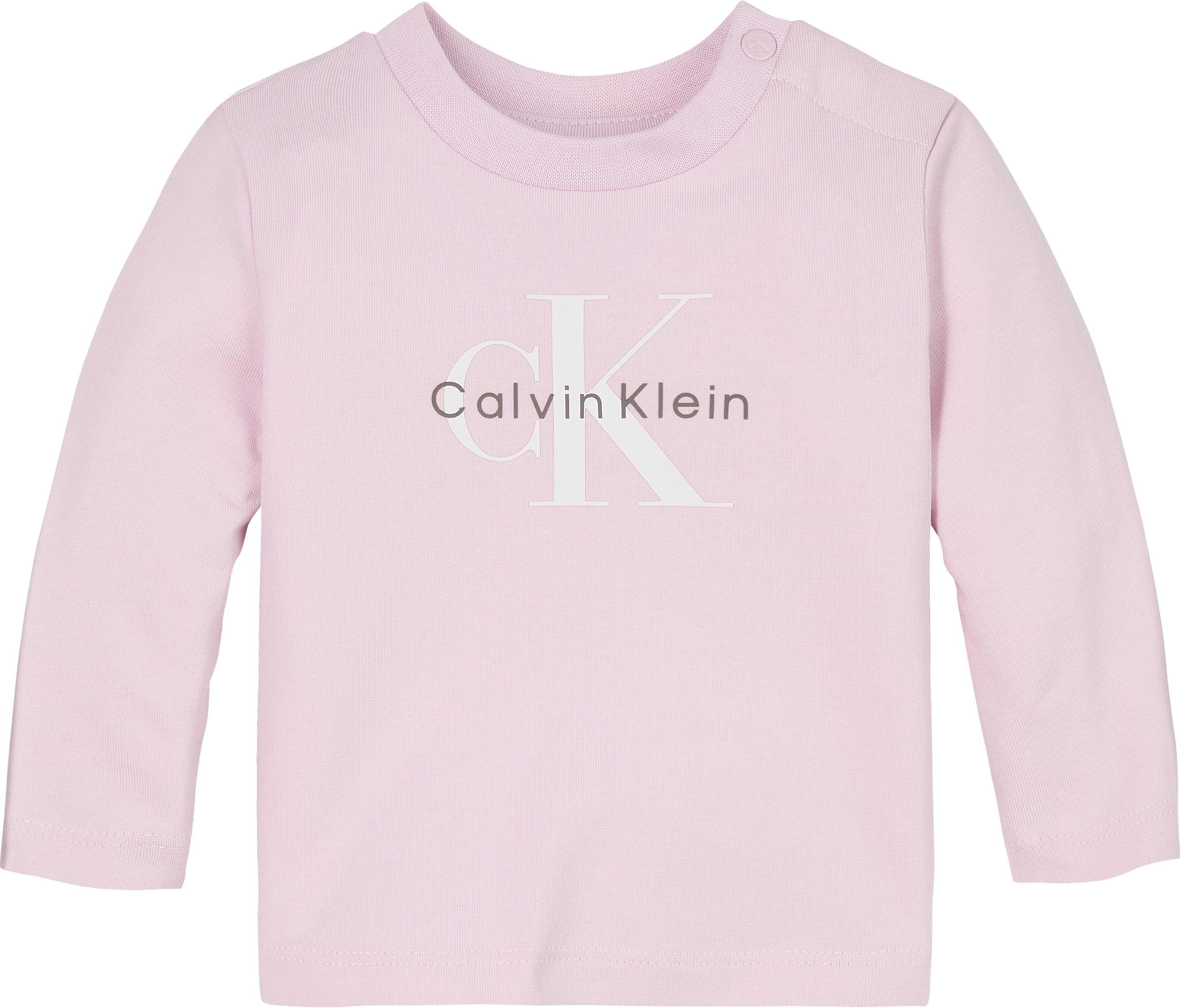 Langarmshirt CALVIN KLEIN JEANS "MONOGRAM LS T-SHIRT", Mädchen, Gr. 92, rosa (pink ice), Jersey, Obermaterial: 93% Baumwolle, 7% Elasthan, unifarben, regular fit hüftlang, Rundhals, eingesetzt abgesteppte Kante, Shirts Langarmshirt, für Babys bis 2...