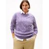 Strickpullover TOMMY HILFIGER CURVE "CRV SOFT WOOL CABLE C-NK LS SWT", Damen, Gr. 48, lila heather, Strick, Obermaterial: 100% Wolle, unifarben, casual, Rundhals, Langarm Bündchen, Pullover, in großen Größen, mit Zopfmuster, aus reiner Wolle