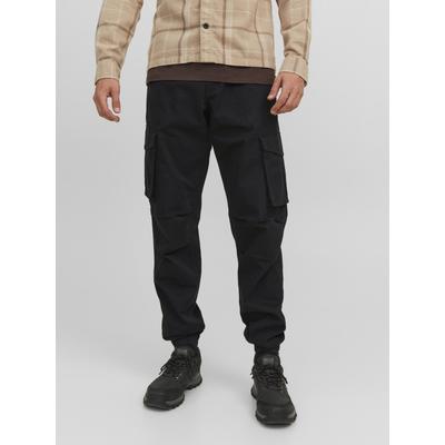 Cargohose JACK & JONES "JPSTKANE NOAH CUFFED CARGO NOOS", Herren, Gr. XL, N-Gr, schwarz, Web, Obermaterial: 98% Baumwolle, 2% Elasthan, unifarben, modisch, relaxed fit knöchellang, Hosen Image