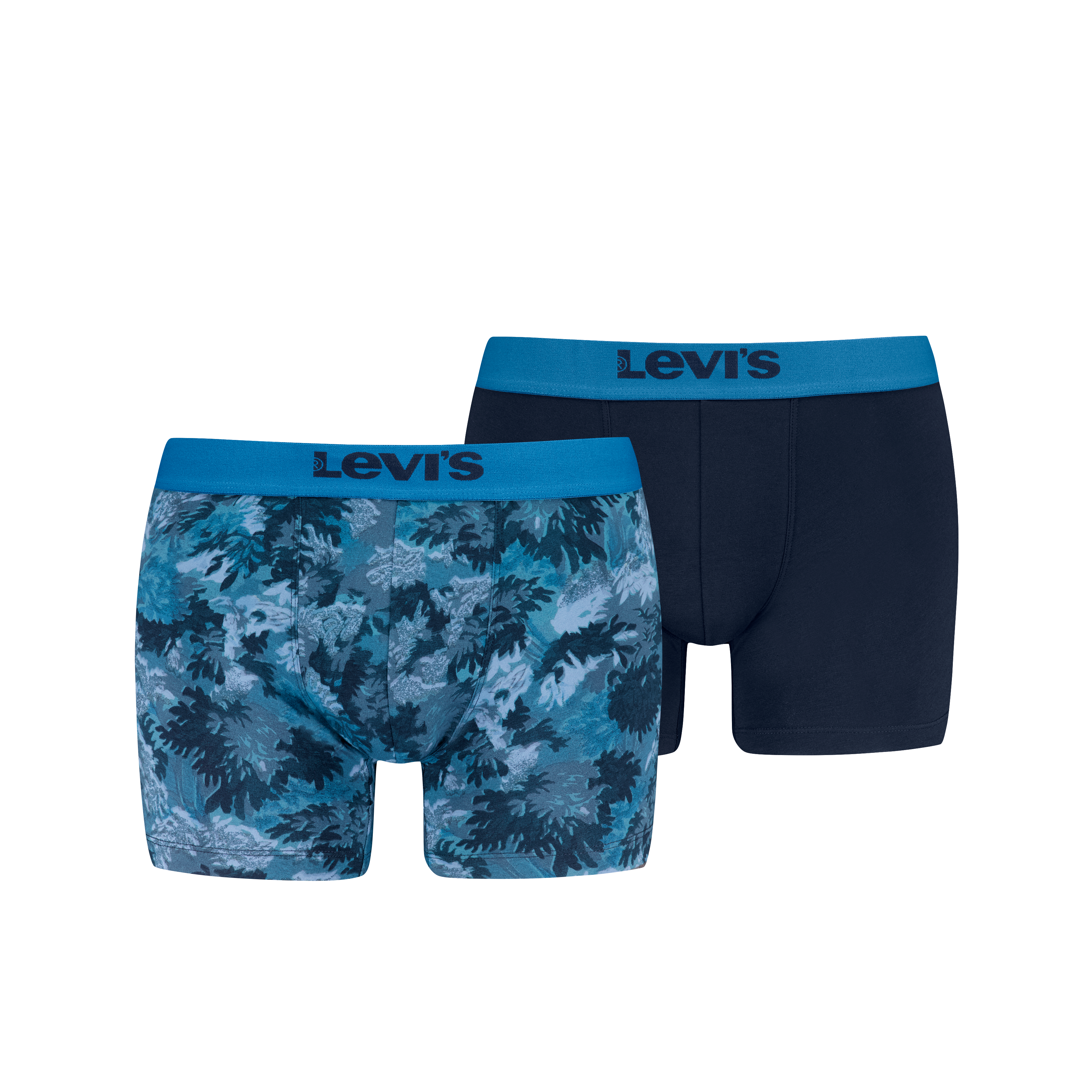 Boxershorts LEVI'S "LEVIS MEN WOODS CAMO BOXER BRIEF 2P", Herren, Gr. M, blau (blau combo), Obermaterial: 95% Baumwolle, 5% Elasthan, Unterhosen Image
