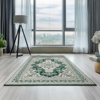 Teppich MY HOME "Oriental, Made in Belgium", grün (dunkelgrün), B:50cm H:7mm L:110cm, Kunstfaser, Teppiche, Orient-Optik, mit Bordüre, Teppich, Kurzflor, Weich, Kundenliebling Image