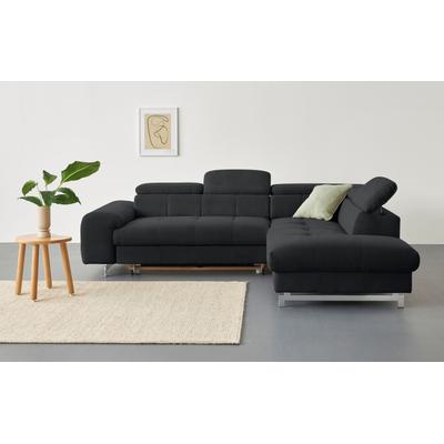 Ecksofa COTTA "Chef L-Form", grau (lava), B:257cm H:72cm T:206cm, Luxus-Microfaser (100% Polyester), Kunstleder Softlux, Leder Advantage (abgedecktes Spalt-Rindsleder), Rückseite mit schwarzem Spannstoff bezogen, NaturLEDER (echtes Rindsleder),... Image
